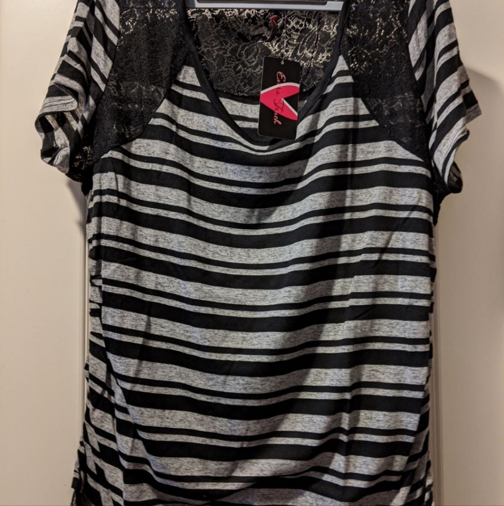 Extra Touch Black & Grey striped Shirt